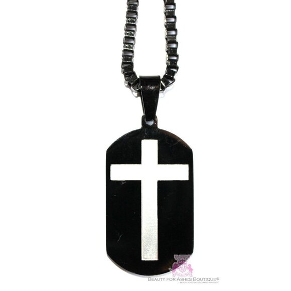 Beauty for Ashes Other - 24" Mens Chain Black Stainless Steel Necklace Dog Tag Necklace